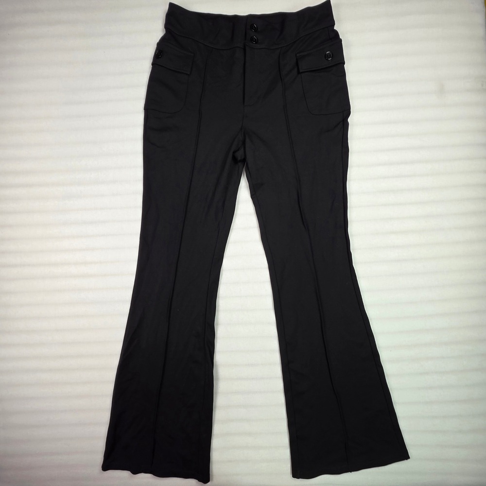 Halara Womens Black Flare Leg Cargo Pants High Waisted Pintuck Seam Size L